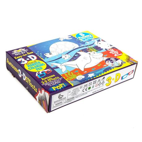 3D Colouring Set with 12 Markers, 3D Glasses & Spray Bottle - Sea Creatures