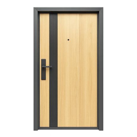 ZYS Steel Security Door with Frame - Light Wood & Black Finish