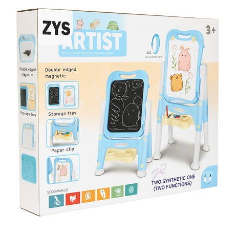 ZYS Artist Double-Sided Magnetic Drawing Board Easel - Blue - Pink 3+ - Pink, Purple