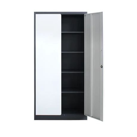 Steel Filing Cabinet Storage Cupboard - Dark Grey & White - 180x90x45cm